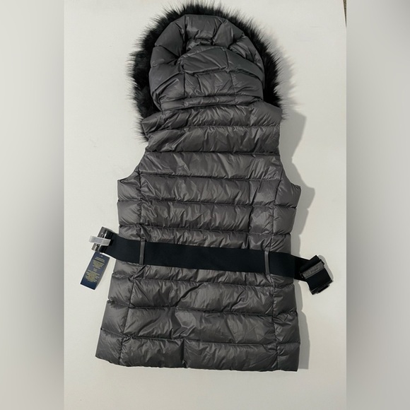 POLO RALPH LAUREN Water Resistant Down Hooded Vest Magnum Grey XS Fur trim - Picture 3 of 16